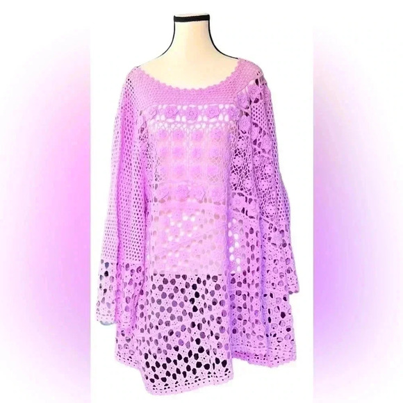Roamans Floral Crotchet Purple Tunic Cover up Sz 4X - Picture 1 of 14